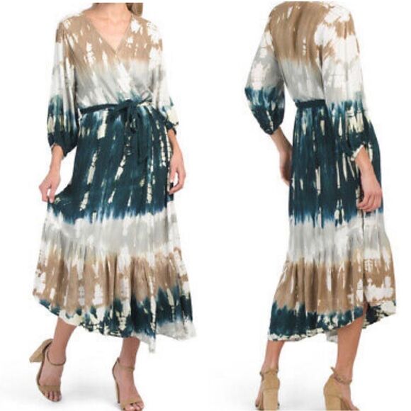 Young Fabulous & Broke Jillian Faux Wrap Asymmetrical Tie Dye MIDI Dress Sz M - Picture 12 of 12